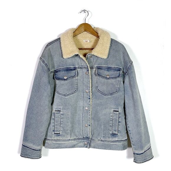 Faherty Riverlands Sherpa Denim Trucker Jacket Women's M - Picture 4 of 8